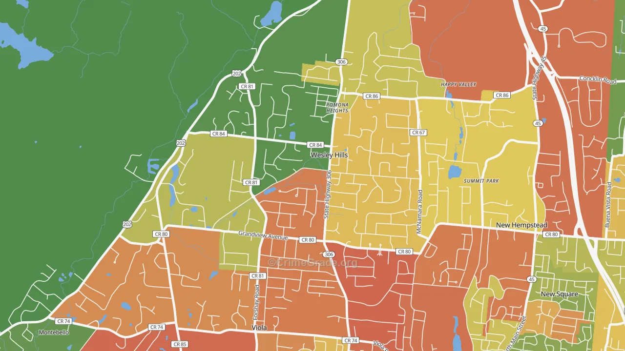 Wesley Hills, NY Map of Theft Rates