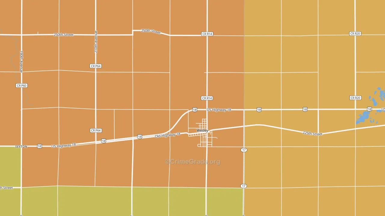 Wesley, IA Map of Theft Rates