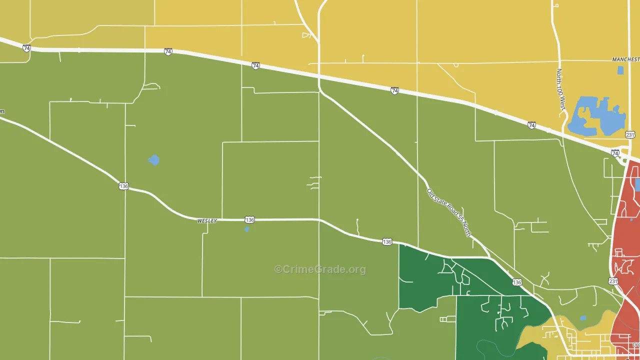 Wesley, IN Map of Theft Rates