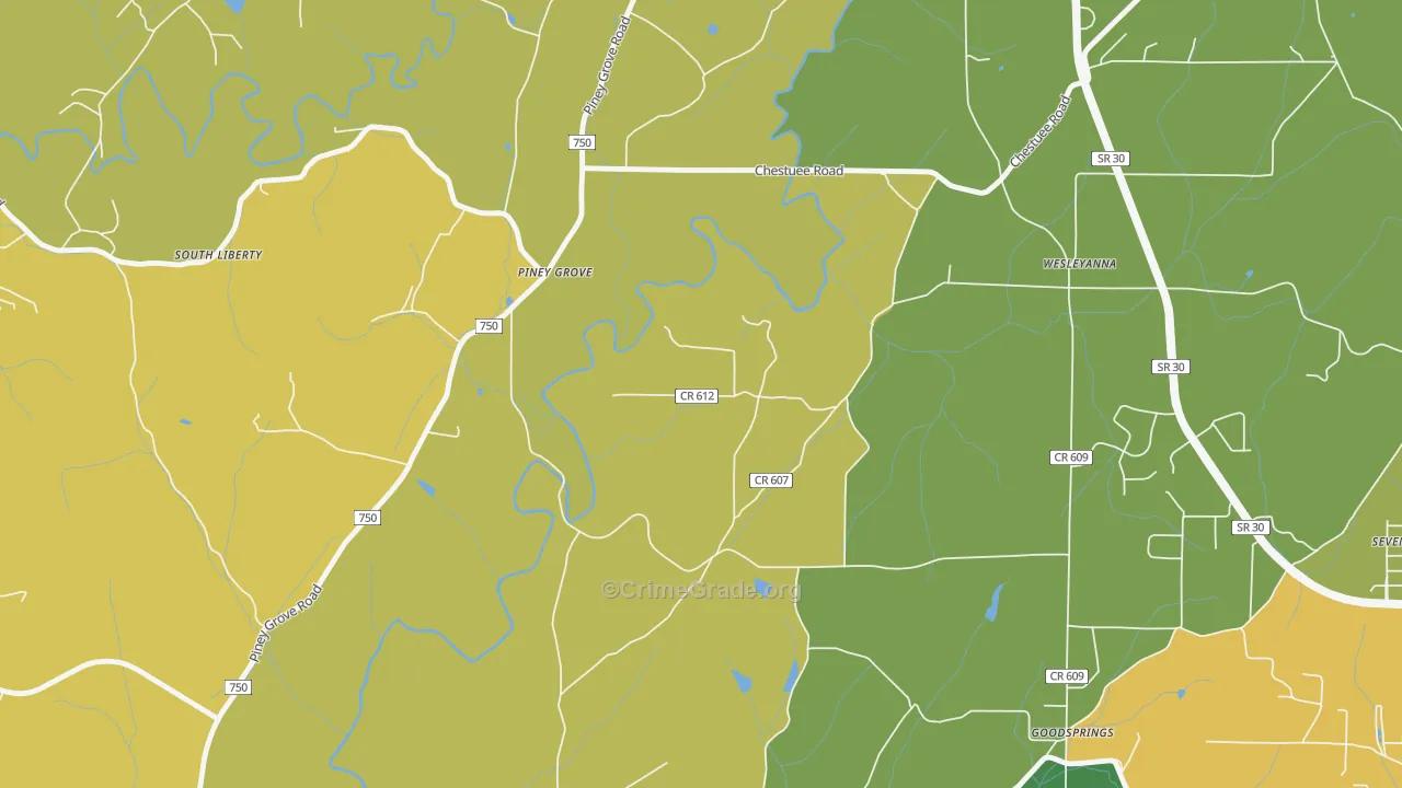 Wesleyanna, TN Map of Theft Rates