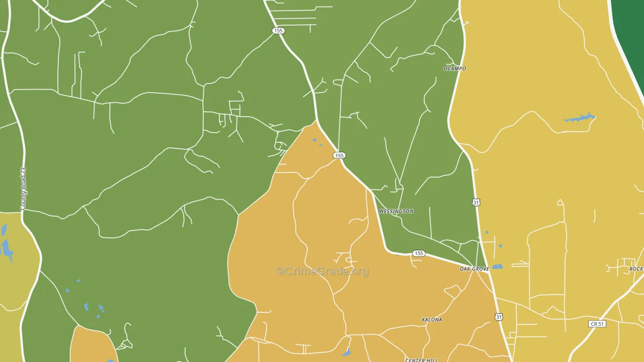 Wessington, AL Map of Theft Rates