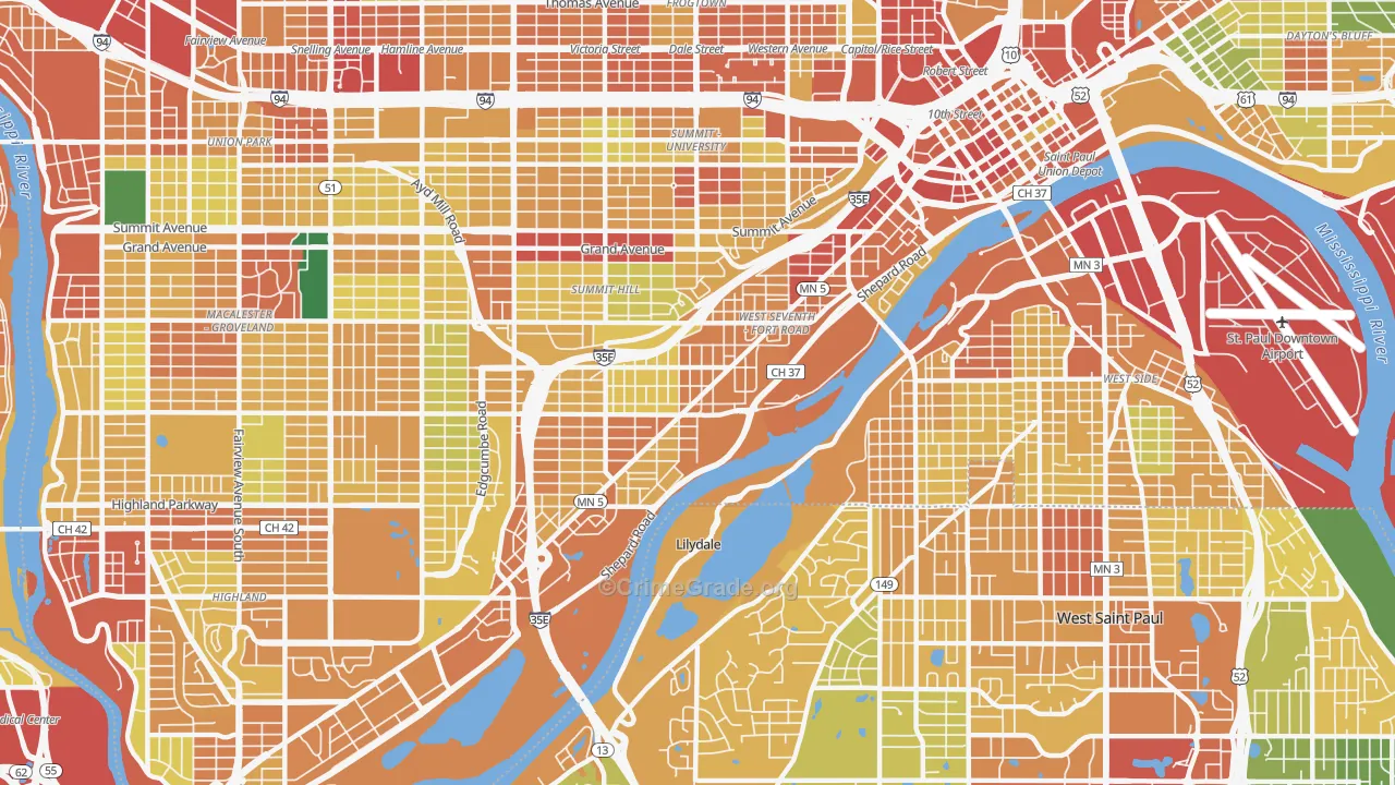 West 7th, St. Paul, MN Map of Theft Rates