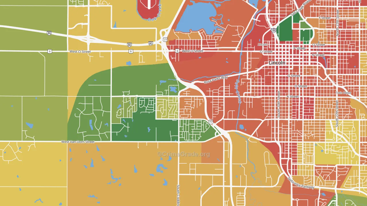 West A, Lincoln, NE Map of Theft Rates