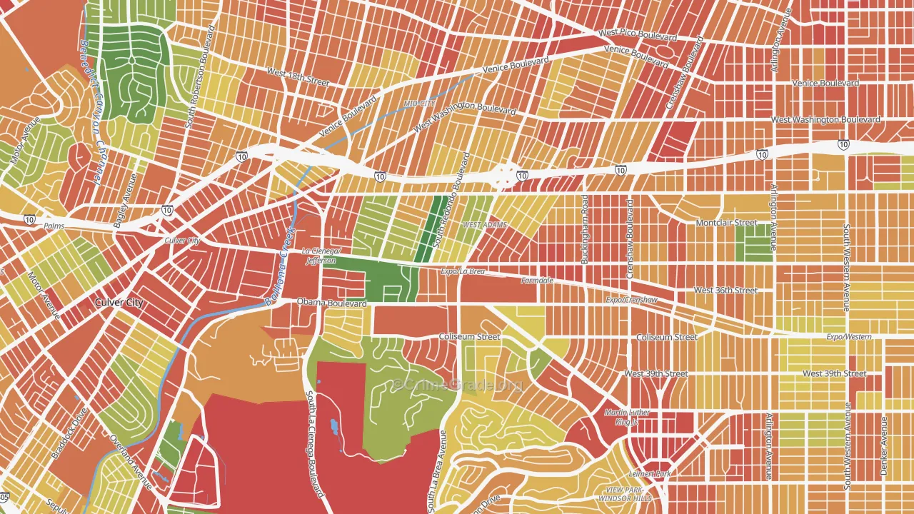 West Adams, Los Angeles, CA Map of Theft Rates