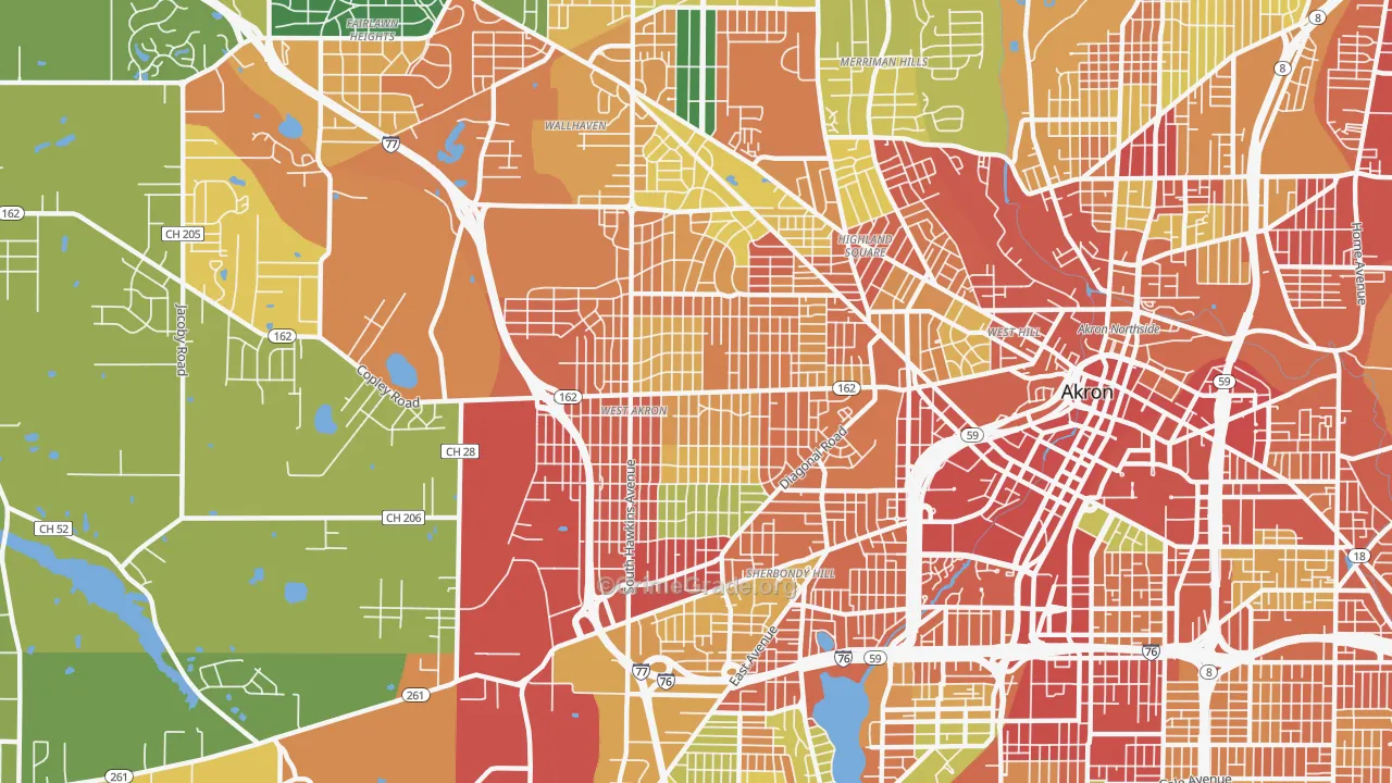 West Akron, Akron, OH Map of Theft Rates