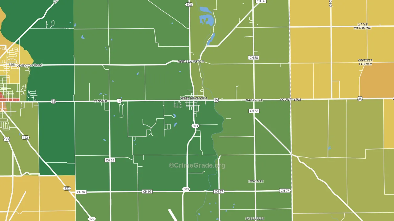 West Alexandria, OH Map of Theft Rates