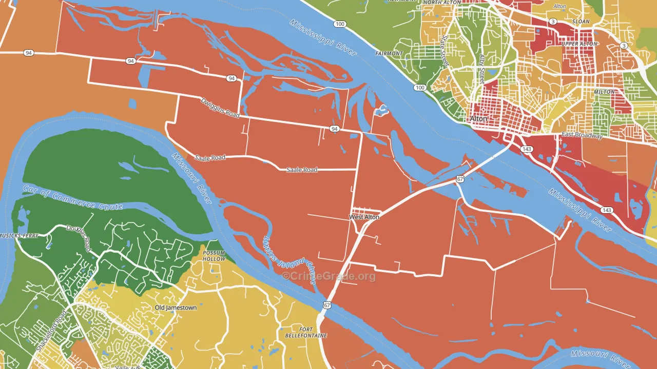 West Alton, MO Map of Theft Rates