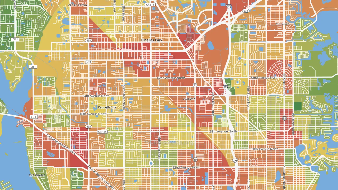 West and East Lealman, Lealman, FL Map of Theft Rates
