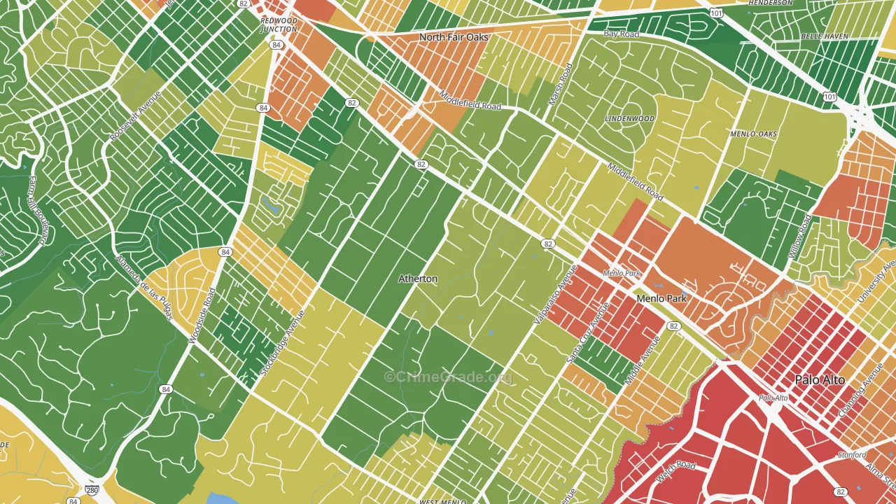 West Atherton, Atherton, CA Map of Theft Rates
