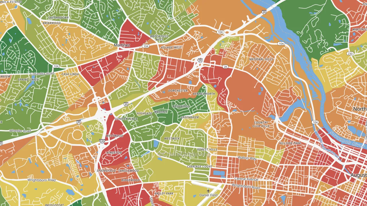 West Augusta, Augusta, GA Map of Theft Rates