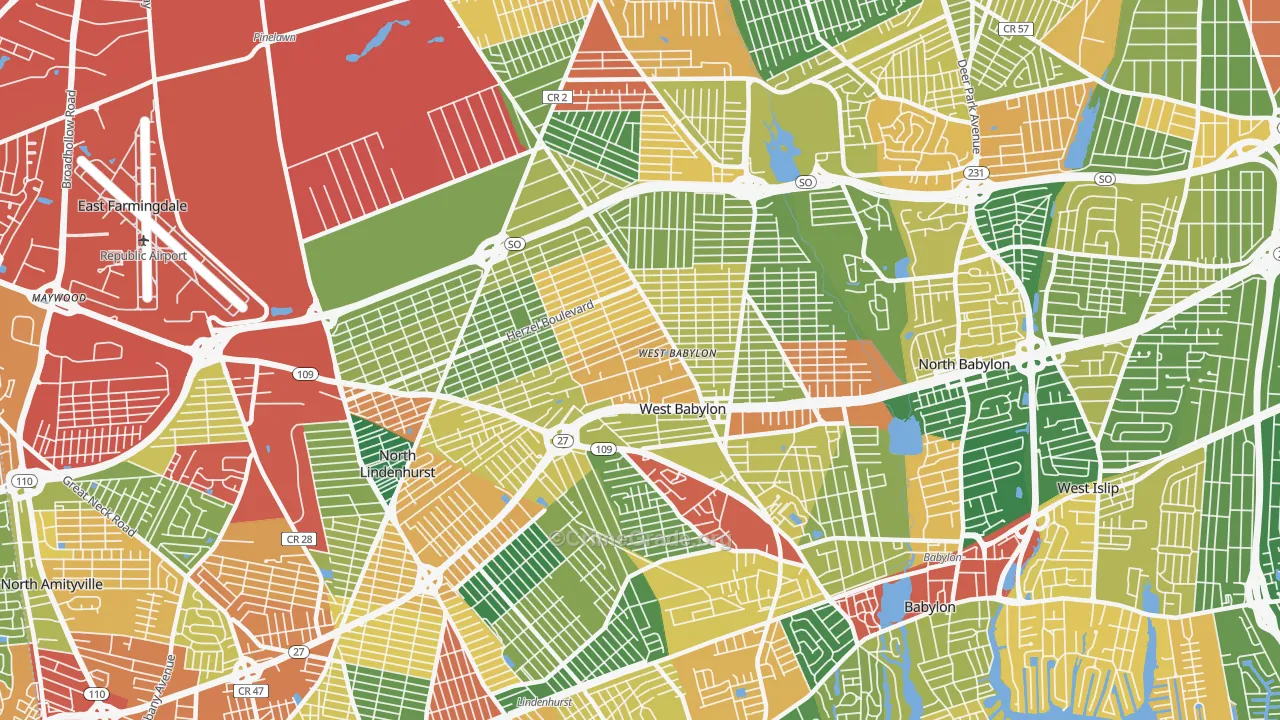 West Babylon, NY Map of Theft Rates