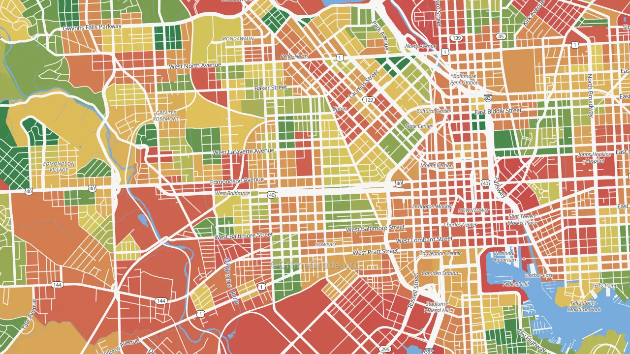 West Baltimore, Baltimore, MD Map of Theft Rates