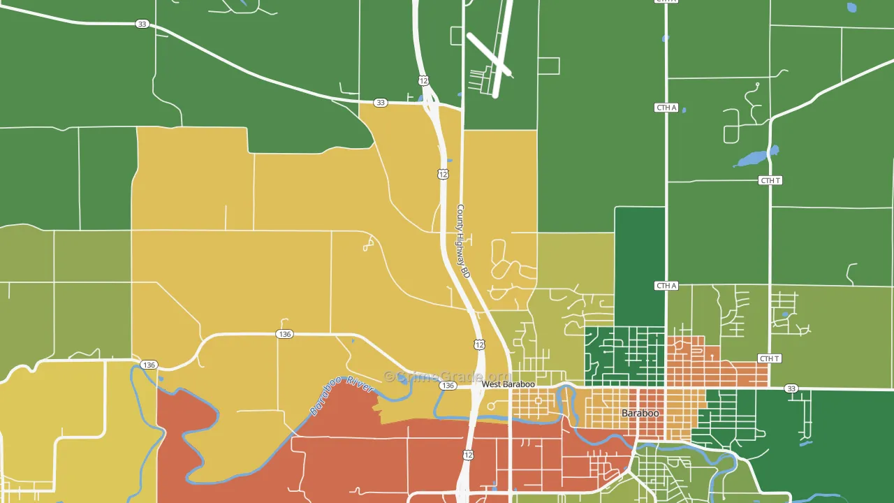 West Baraboo, WI Map of Theft Rates