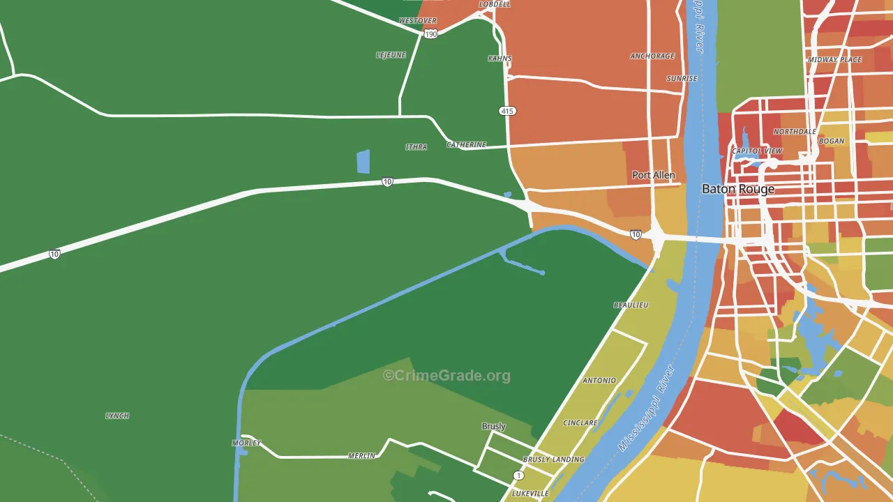 West Baton Rouge Parish, LA Map of Theft Rates