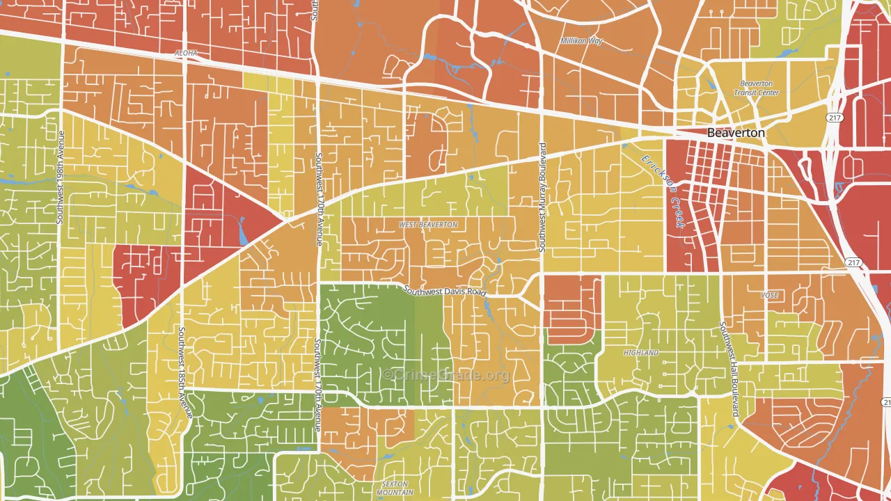 West Beaverton, Beaverton, OR Map of Theft Rates