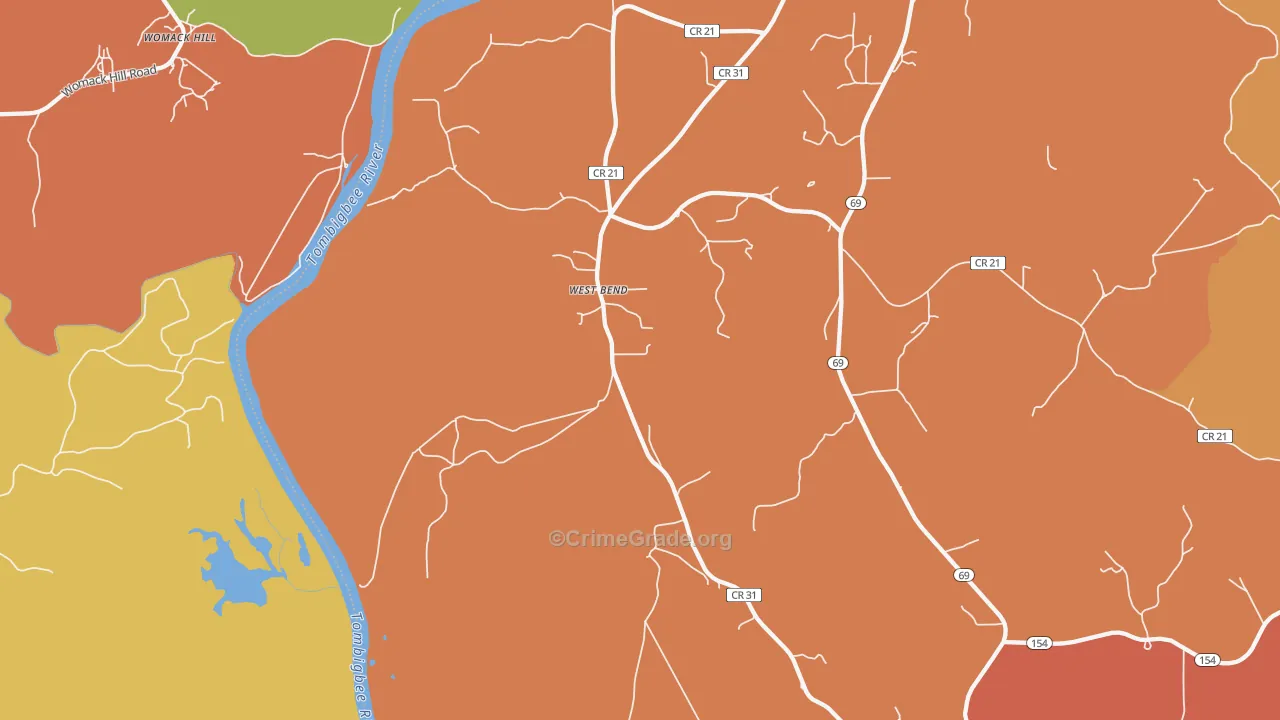 West Bend, AL Map of Theft Rates