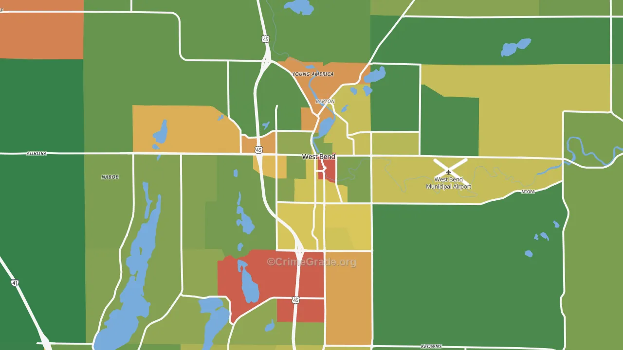 West Bend, WI Map of Theft Rates