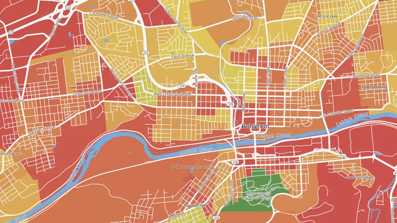 West Bethlehem, Bethlehem, PA Map of Theft Rates