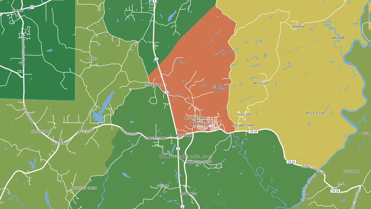 West Blocton, AL Map of Theft Rates