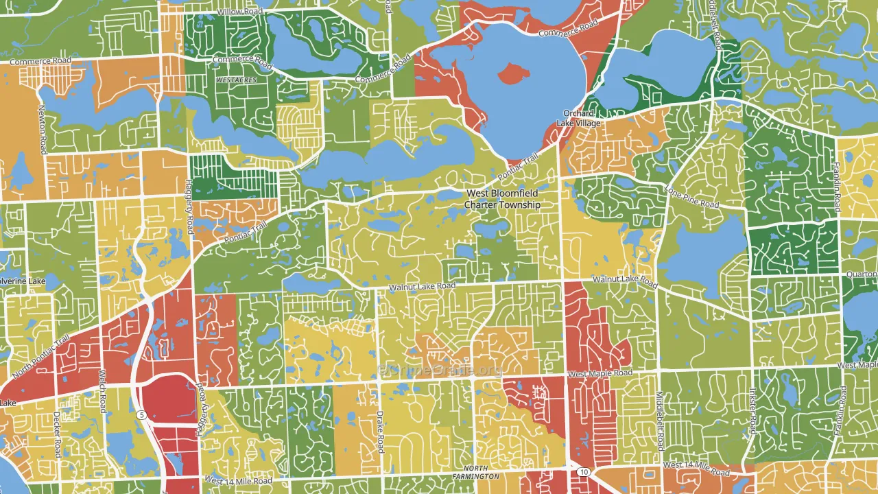 West Bloomfield, MI Map of Theft Rates