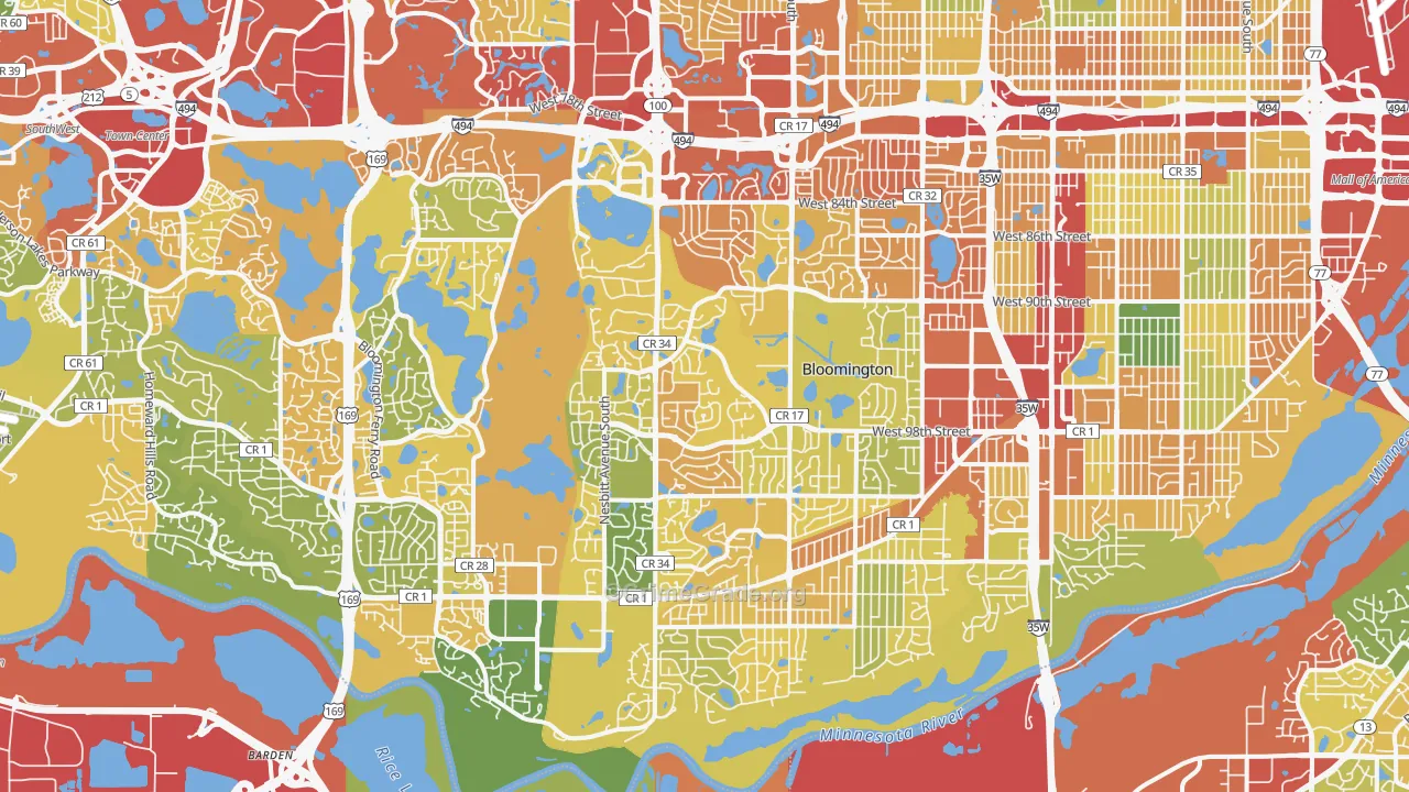West Bloomington, Bloomington, MN Map of Theft Rates