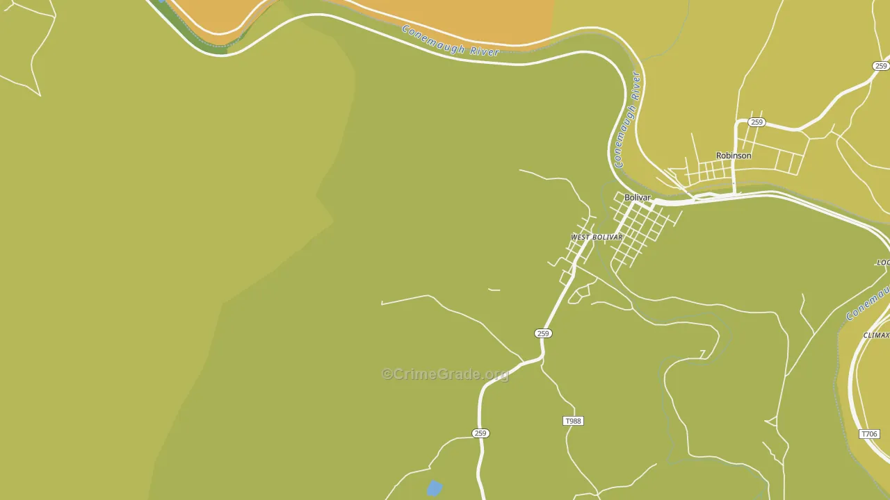 West Bolivar, PA Map of Theft Rates