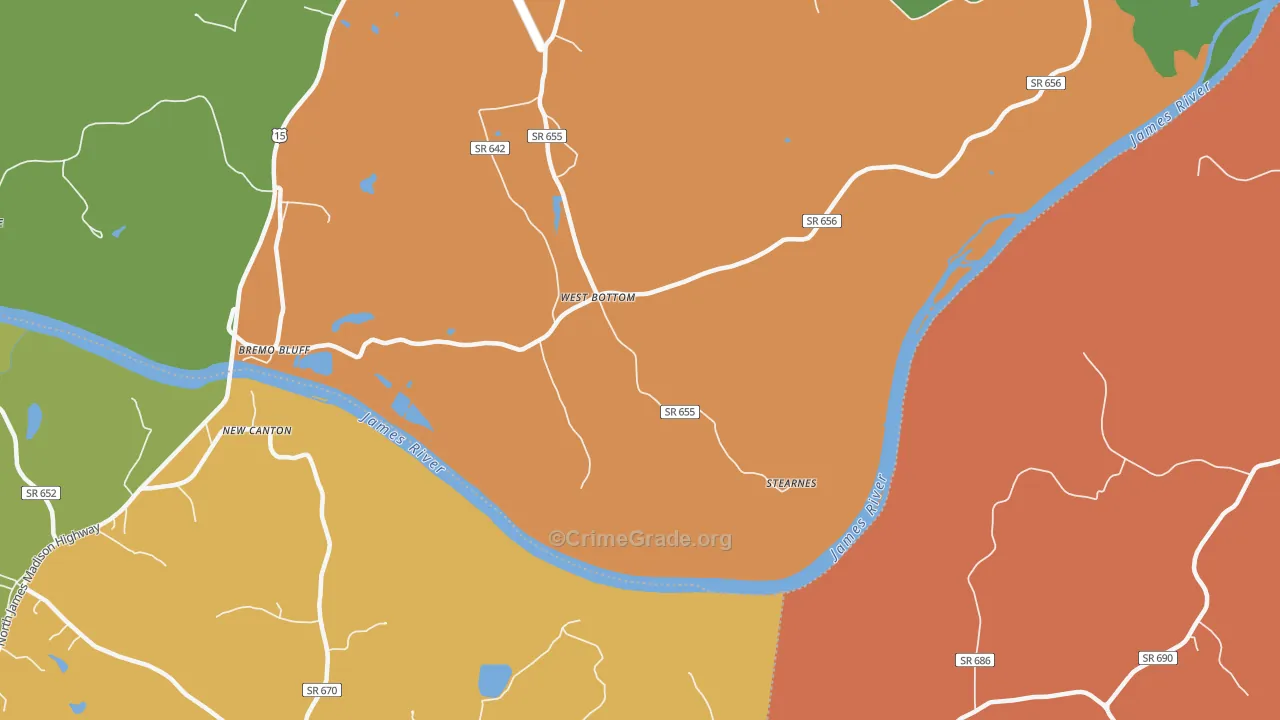 West Bottom, VA Map of Theft Rates