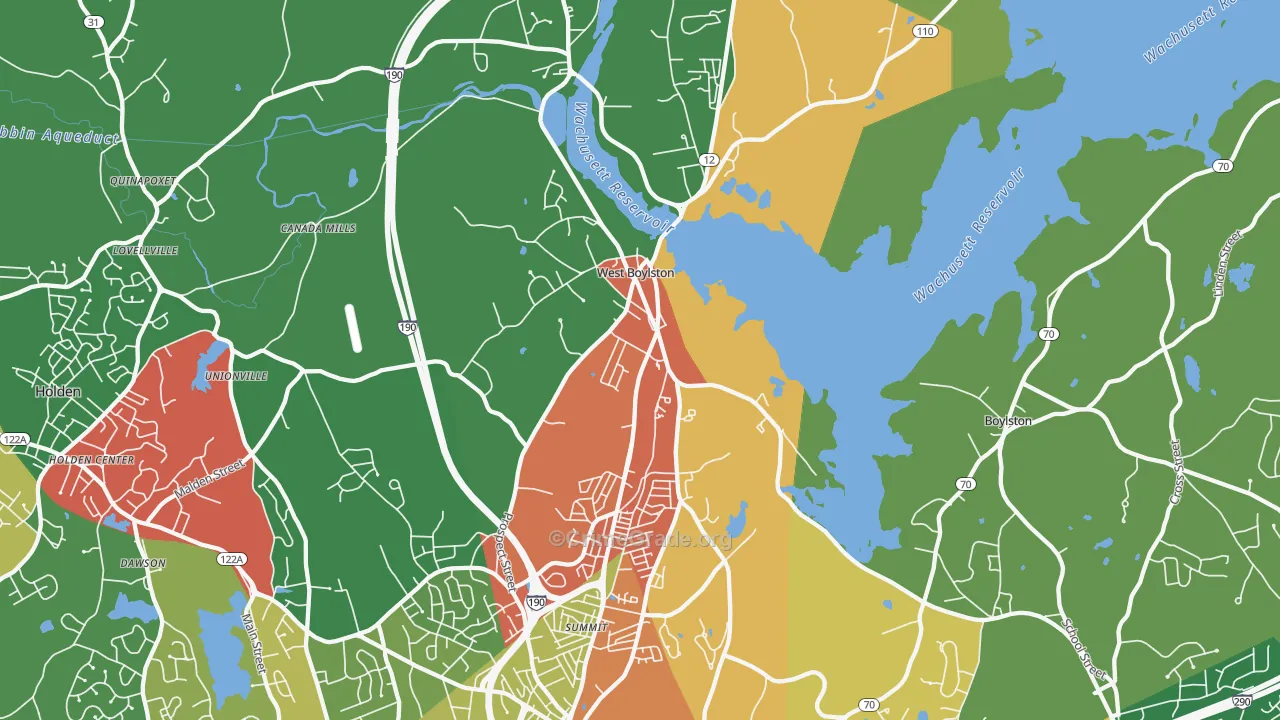 West Boylston, MA Map of Theft Rates