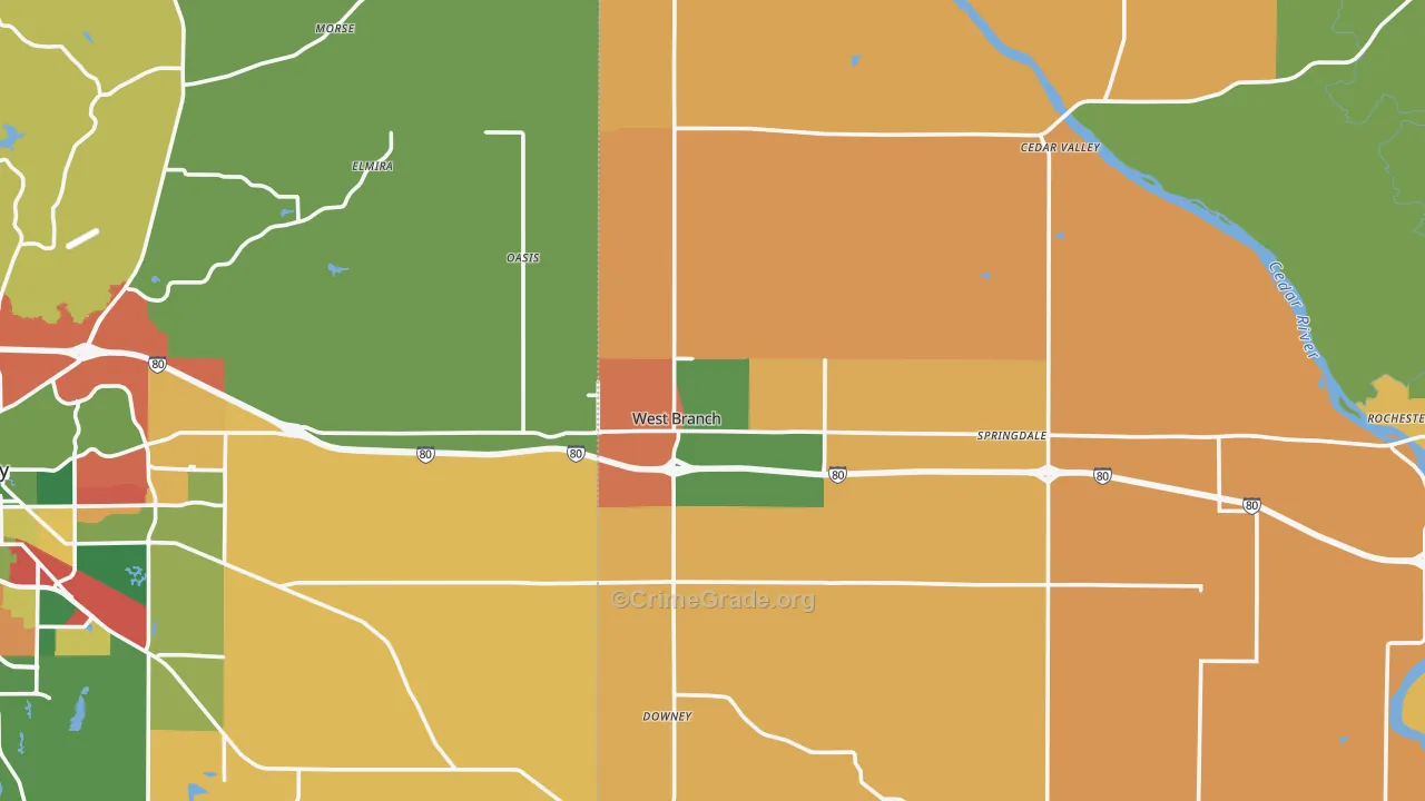 West Branch, IA Map of Theft Rates
