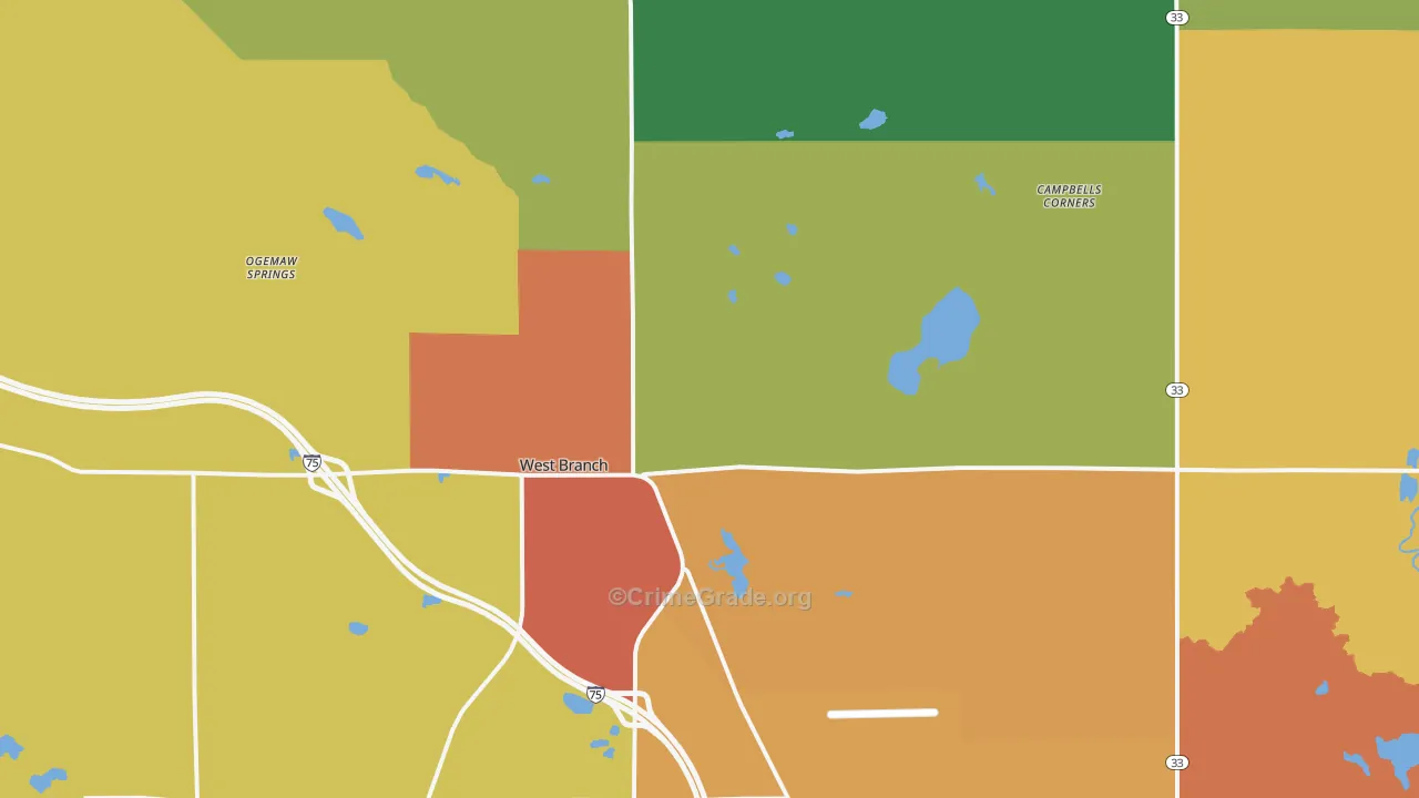 West Branch, MI Map of Theft Rates