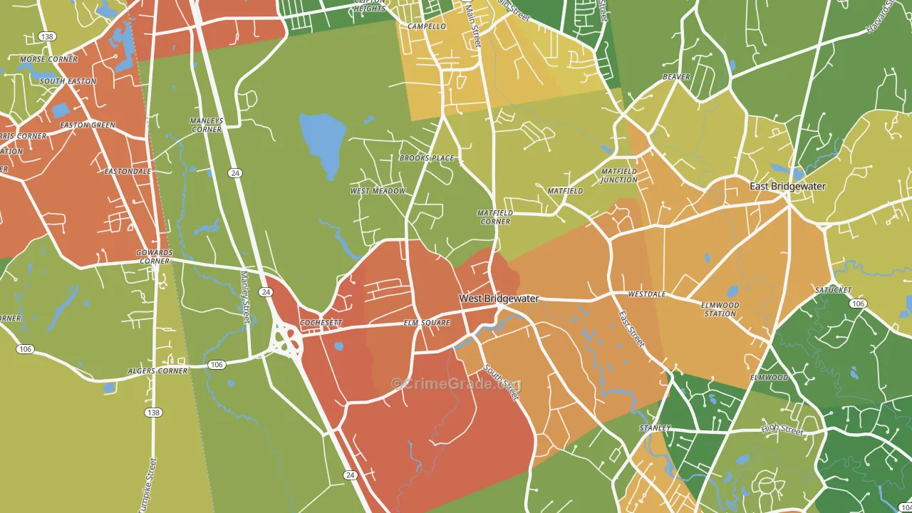 West Bridgewater, MA Map of Theft Rates