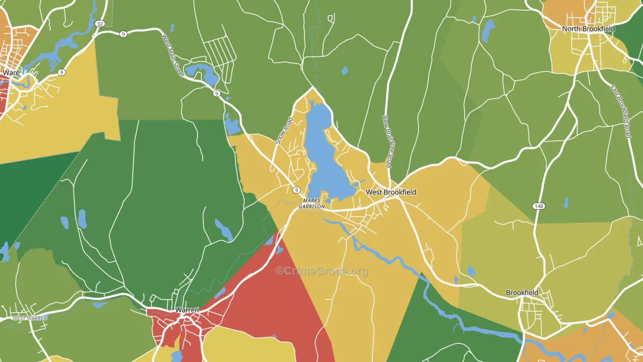 West Brookfield, MA Map of Theft Rates