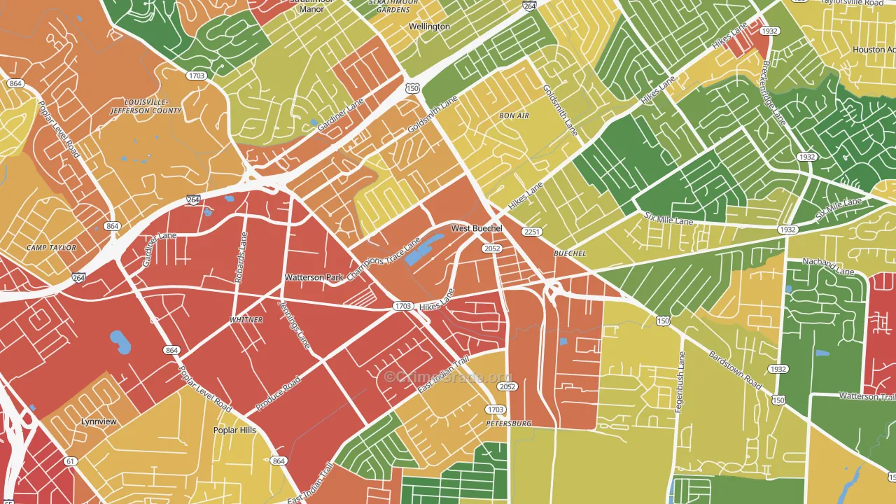 West Buechel, KY Map of Theft Rates