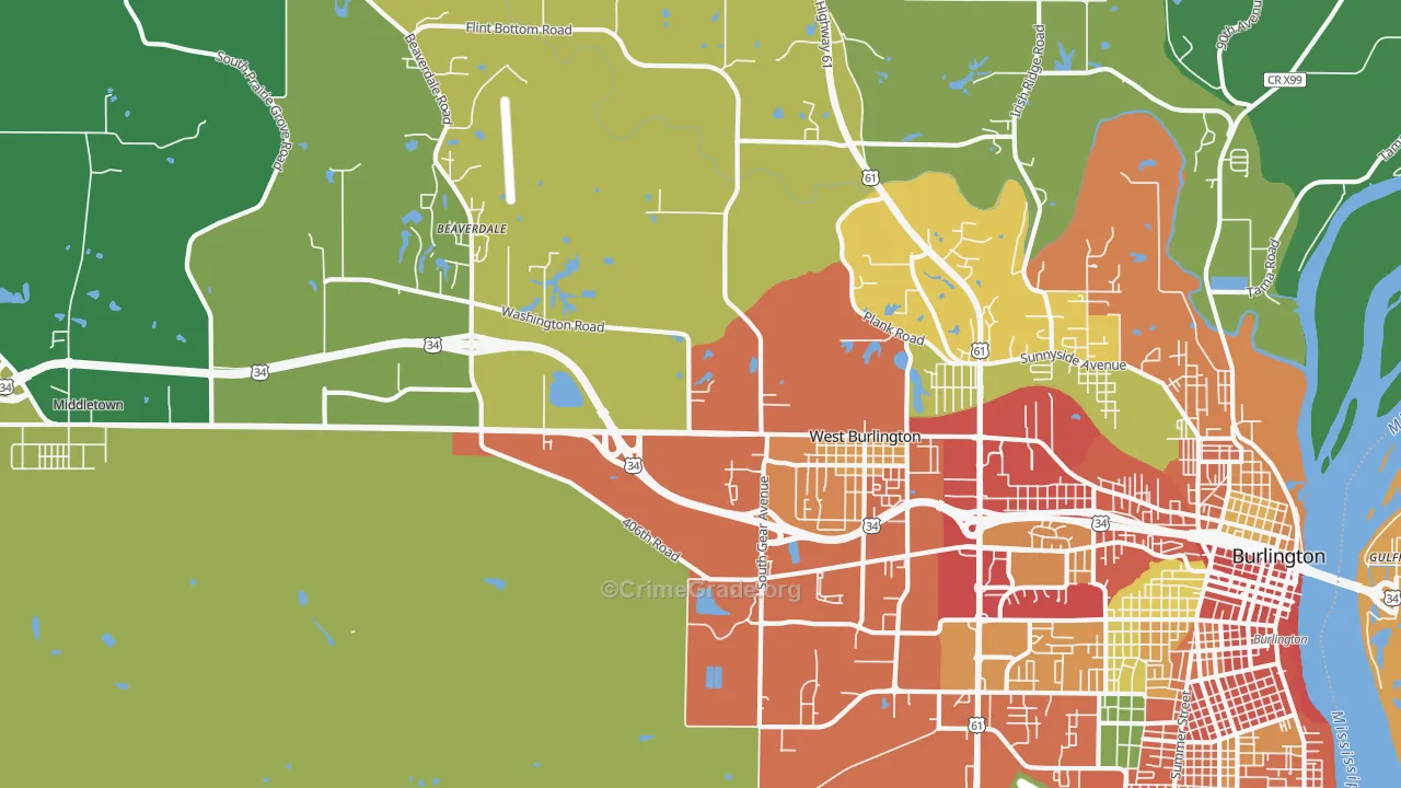 West Burlington, IA Map of Theft Rates