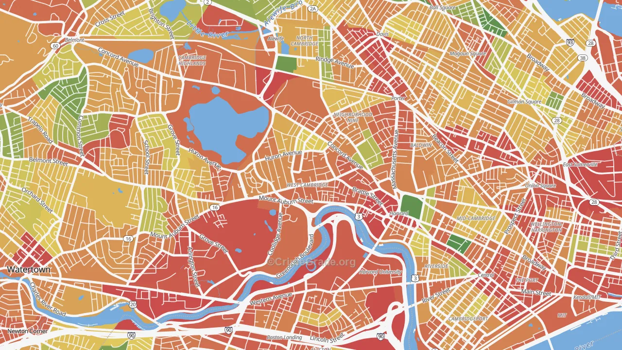 West Cambridge, Cambridge, MA Map of Theft Rates