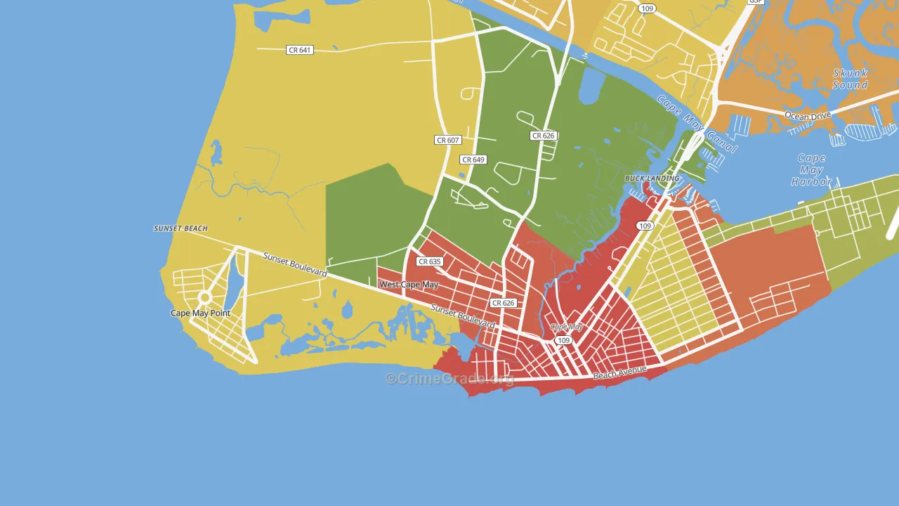 West Cape May, NJ Map of Theft Rates
