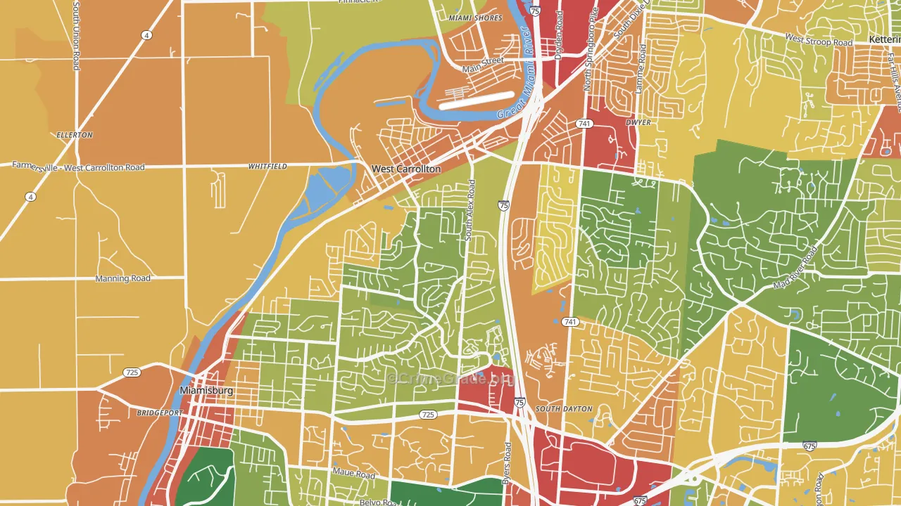 West Carrollton, OH Map of Theft Rates