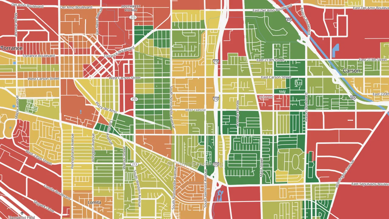 West Carson, CA Map of Theft Rates