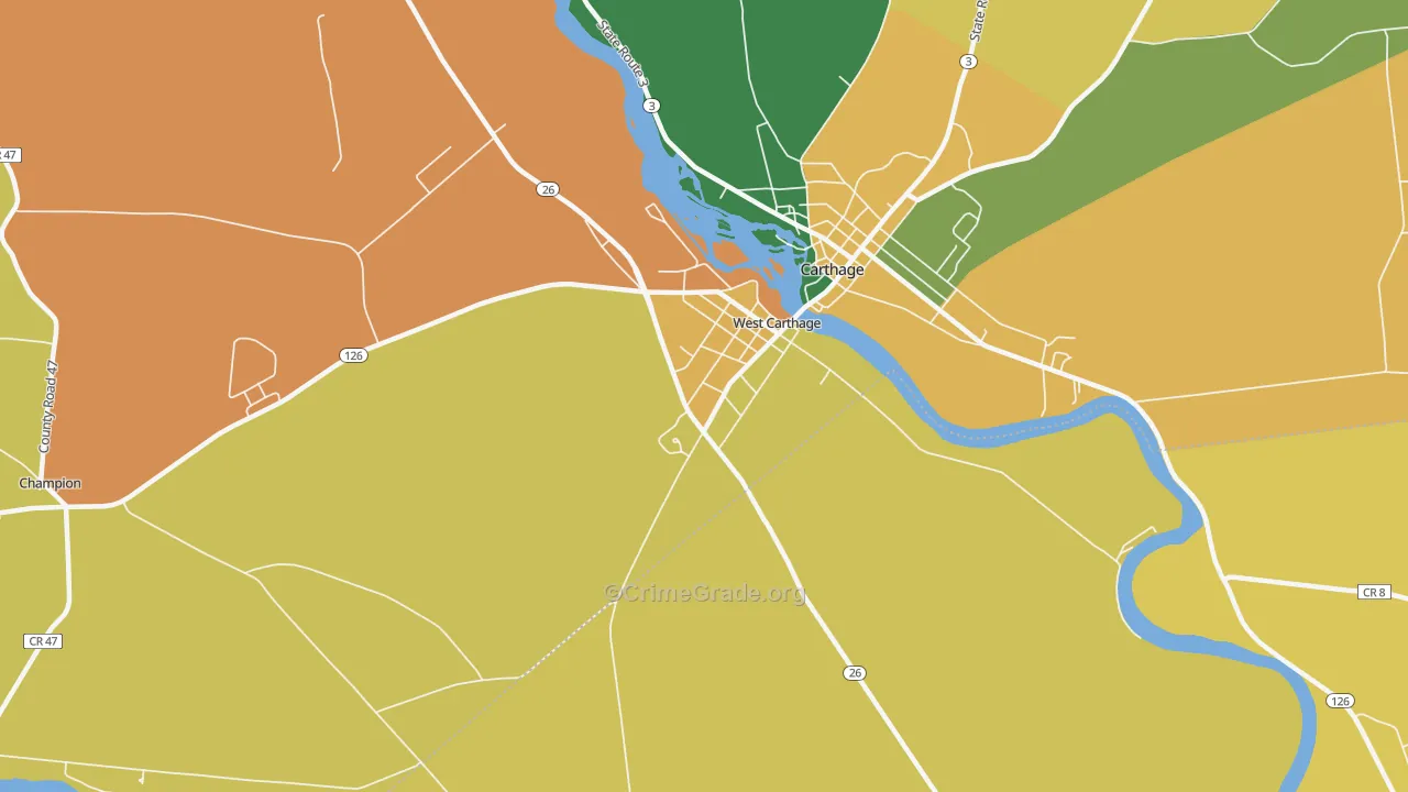 West Carthage, NY Map of Theft Rates