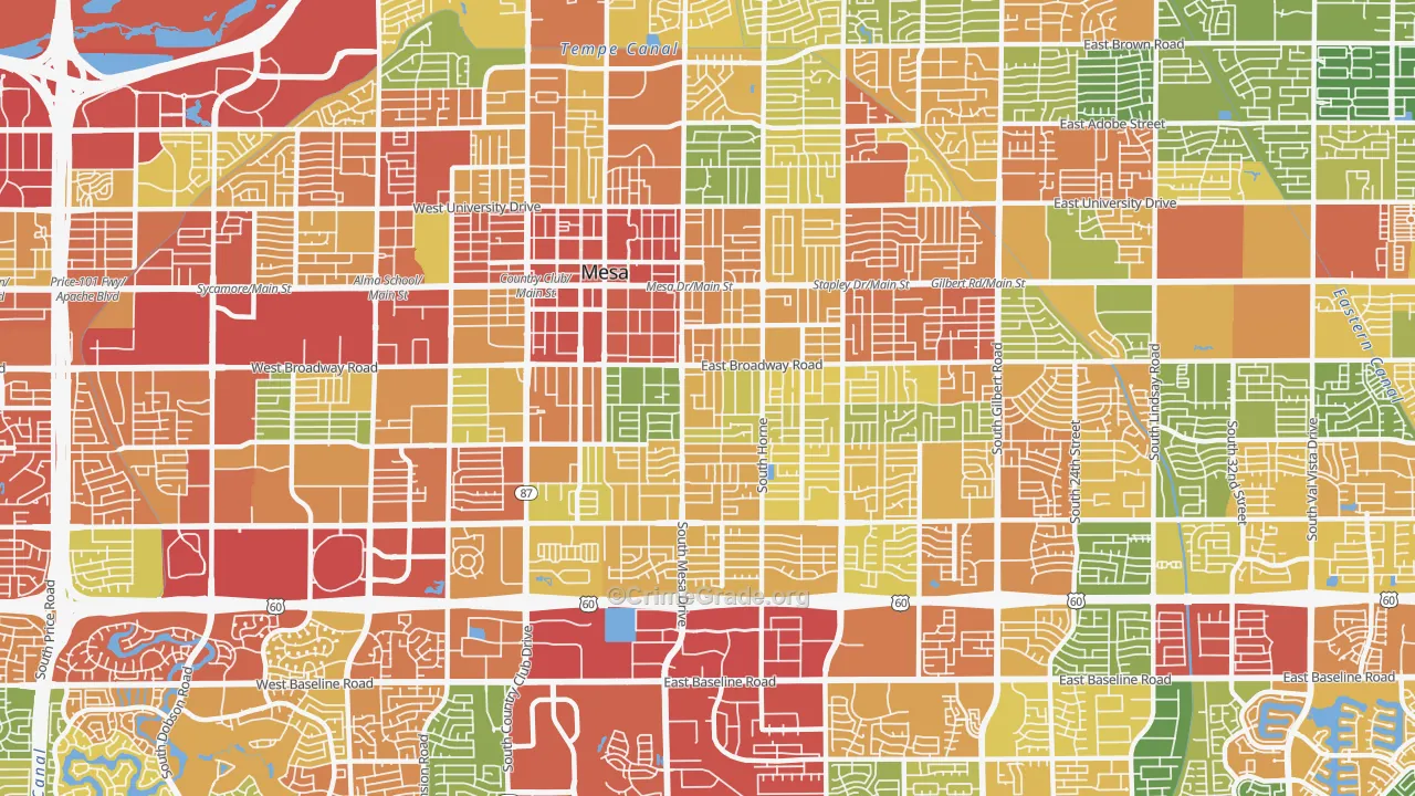 West Central, Mesa, AZ Map of Theft Rates