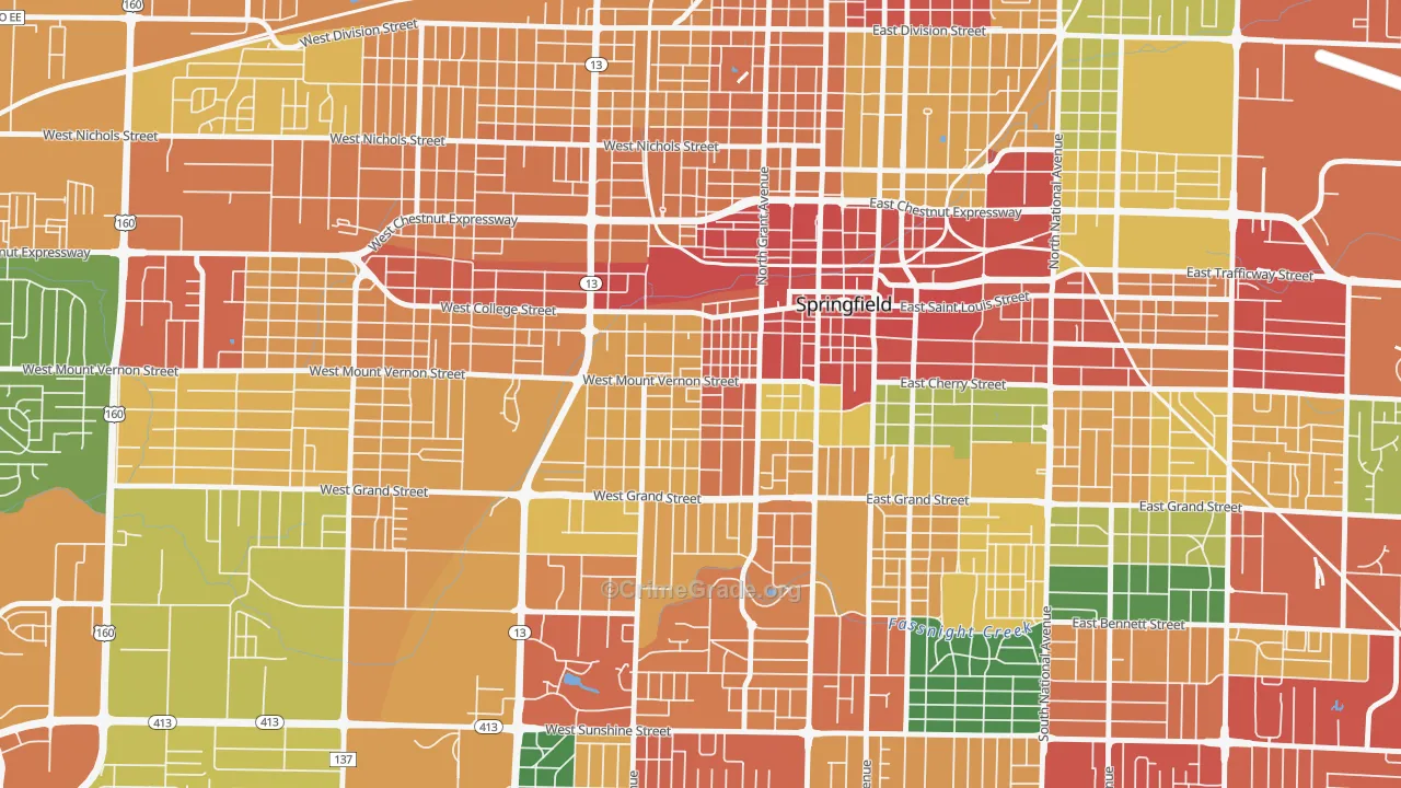 West Central, Springfield, MO Map of Theft Rates