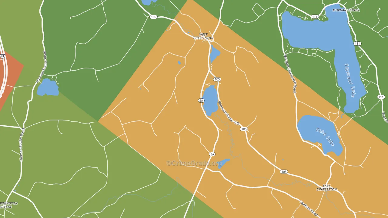 West Charleston, VT Map of Theft Rates