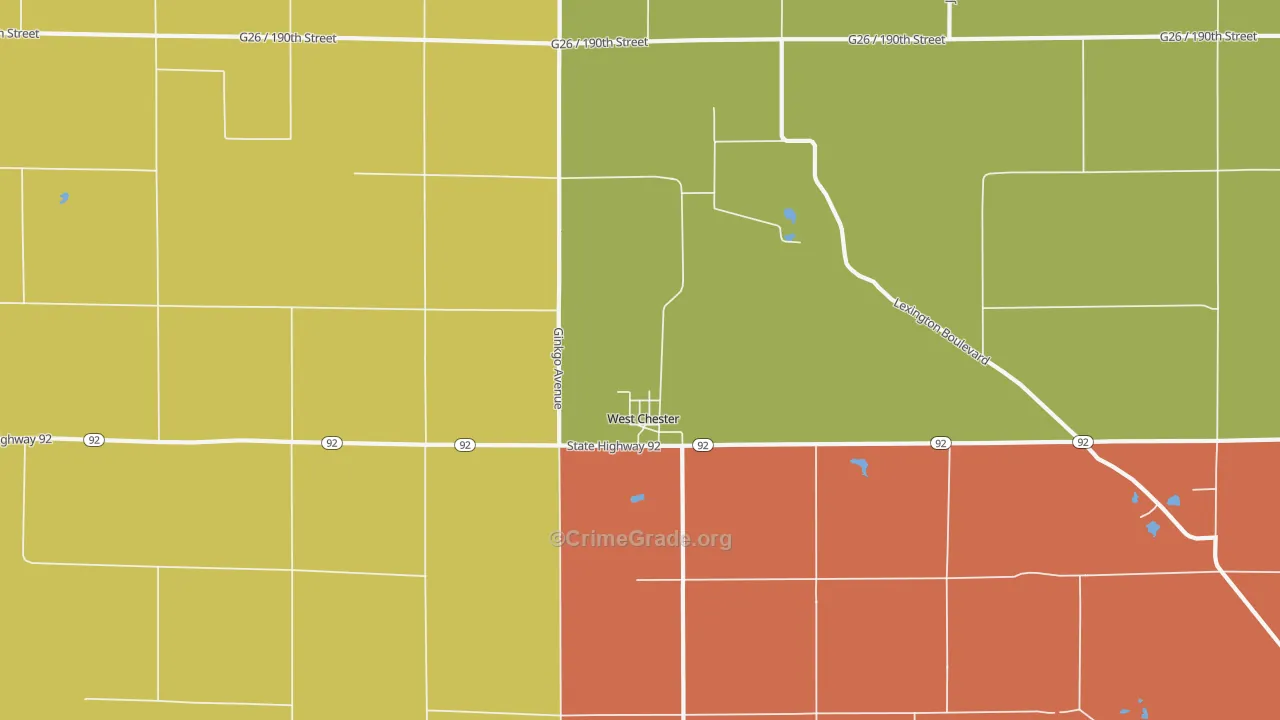 West Chester, IA Map of Theft Rates