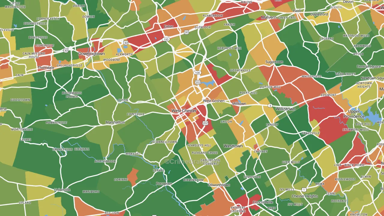 West Chester, PA Map of Theft Rates