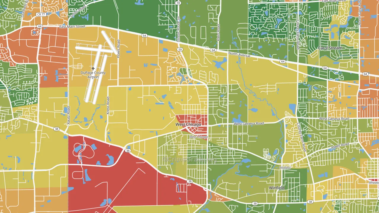 West Chicago, IL Map of Theft Rates