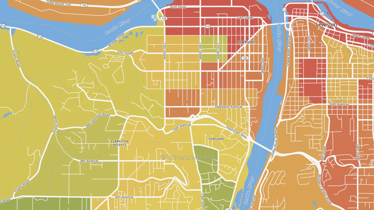 West Clarkston-Highland, WA Map of Theft Rates