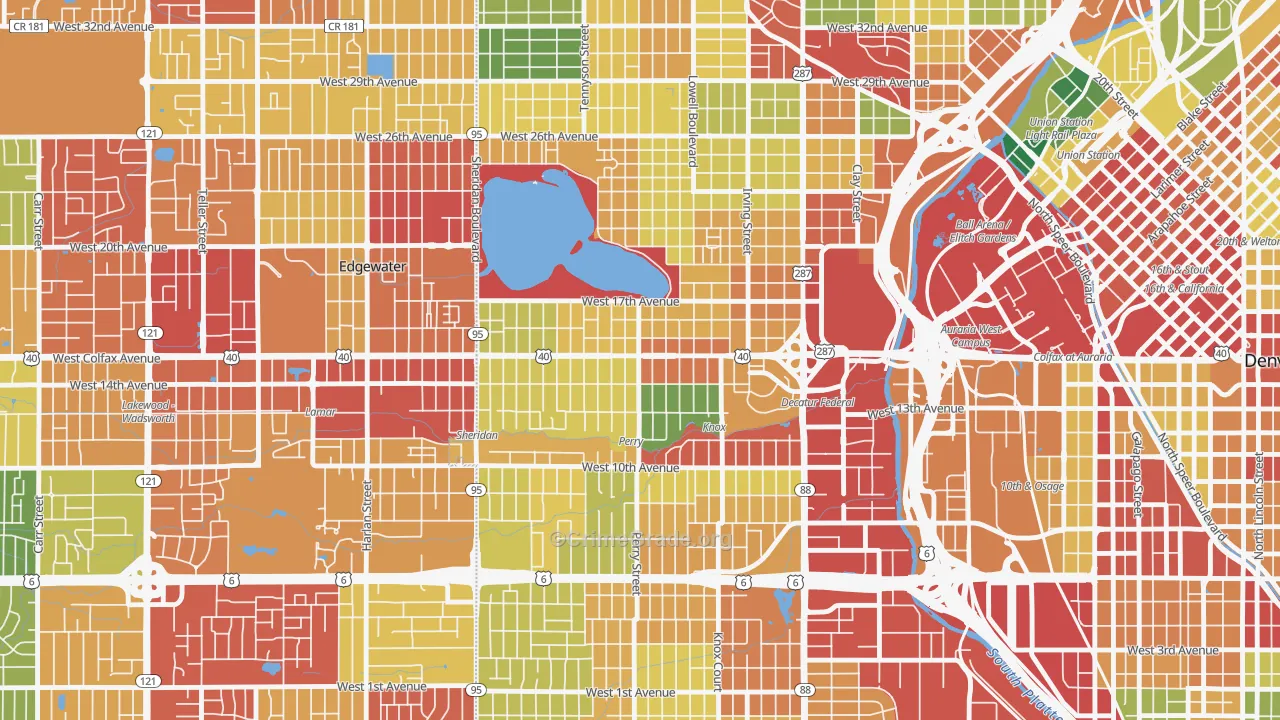 West Colfax, Denver, CO Map of Theft Rates