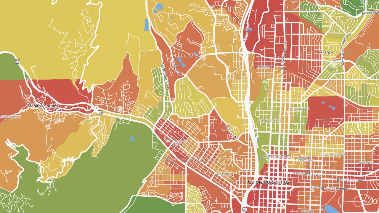 West Colorado Springs, Colorado Springs, CO Map of Theft Rates
