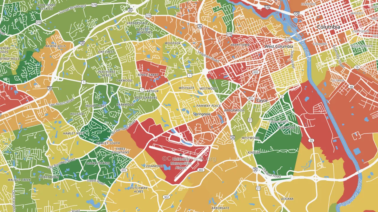 West Columbia, SC Map of Theft Rates
