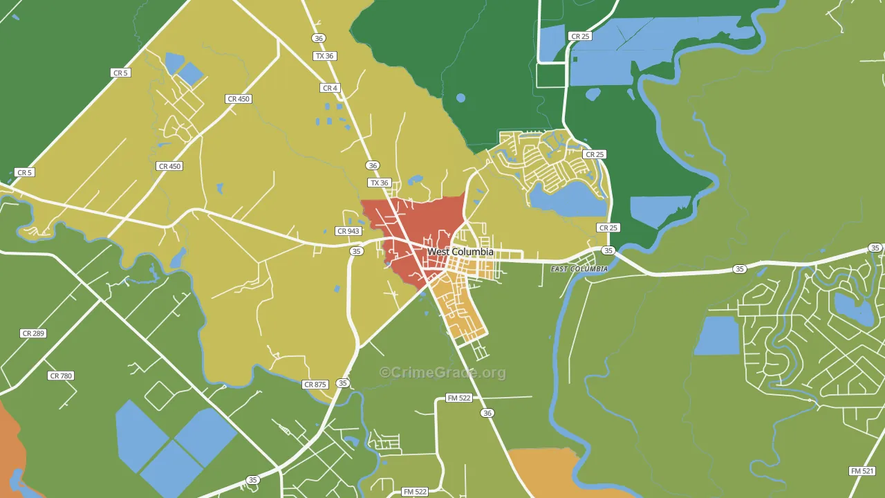 West Columbia, TX Map of Theft Rates